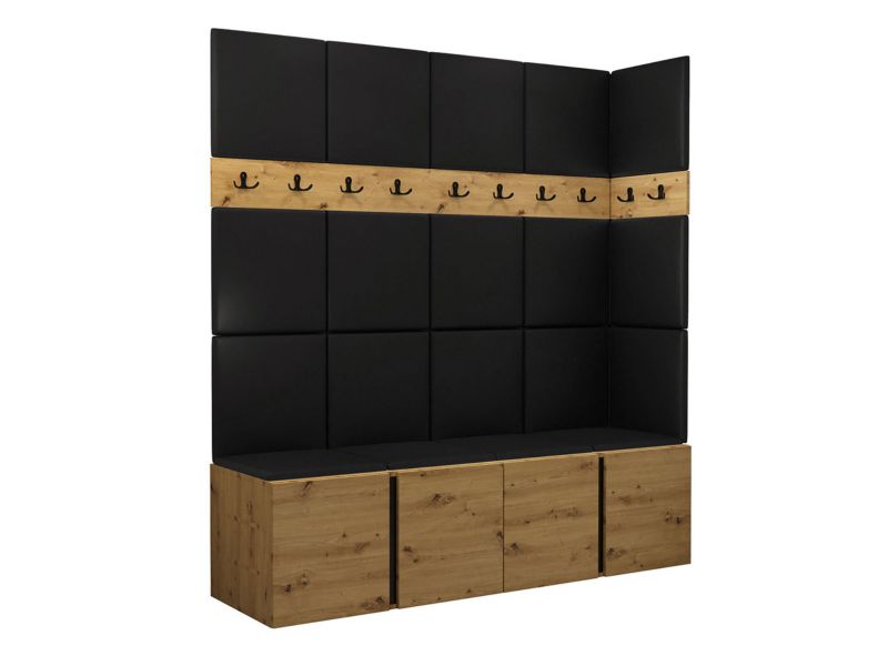 Garderoba MIRJAN 24 Orion II dąb artisan/czarny + czarna ekoskóra 1 kpl.
