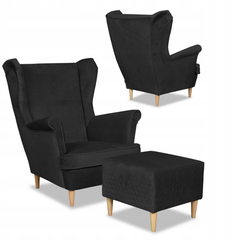 Fotel uszak do salonu z podnóżkiem Family Meble Angelo czarny 1szt