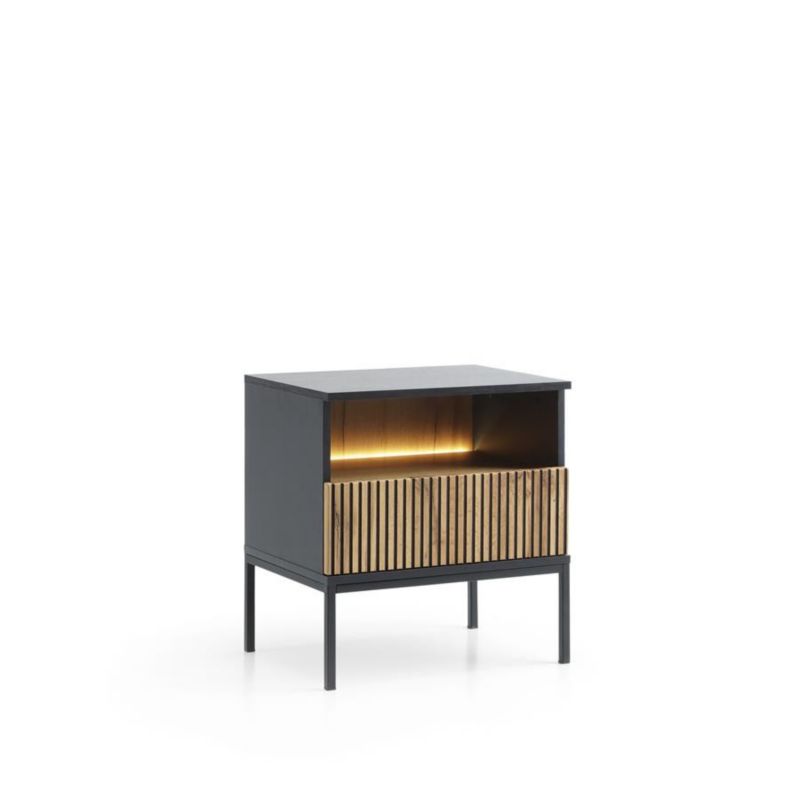 Szafka nocna Bettso Sentino ryflowana z oświetleniem LED czarny grafit dąb wotan 1szt.