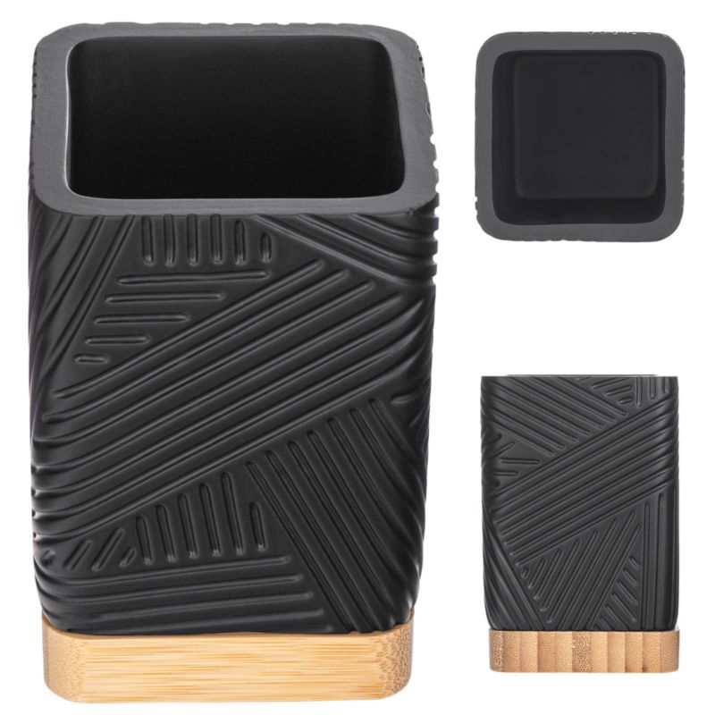 Kubek Łazienkowy KADAX Na Szczoteczki Pojemnik Czarny Organizer Bambusem Kwadrat 1 szt.