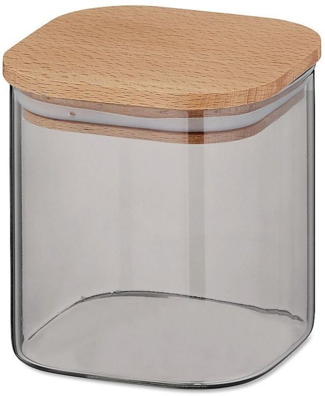 Pojemnik Kela Nea, 0,75L, szkło szare, drewno bukowe, 10x10x11 cm, 1 szt.