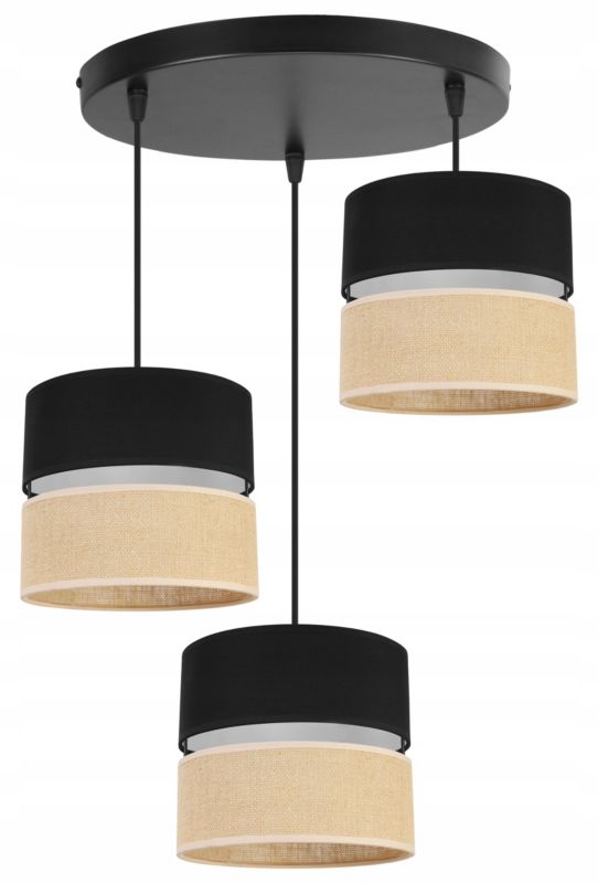Lampa sufitowa wisząca okrągła Light Home LH Juta 3x E27 60W abażur 20cm tkanina czarny 1szt.