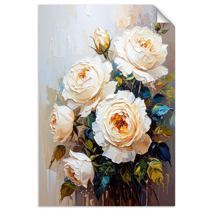 Naklejka na ścianę do salonu sypialni Feeby Róże Białe Kwiaty Bukiet 90x130cm 1szt