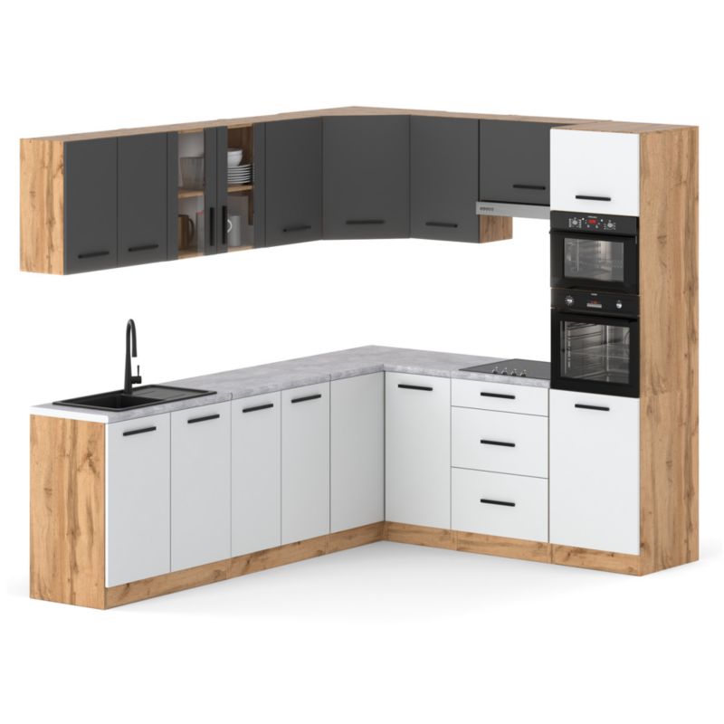 Zestaw Kuchenny Hurtownia-Mebli Z Blatem Kuchnia Marra Narozna 460cm Dąb Wotan Szary Mat/Biały Mat 460x47x145 cm 1szt.