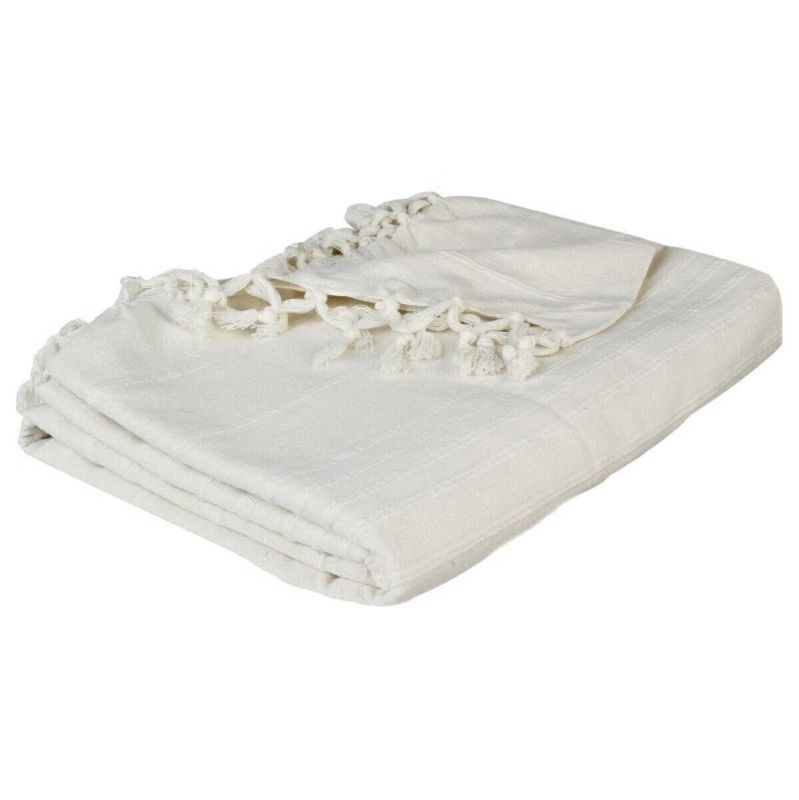 Narzuta bawełniana Vintage kremowa z frędzlami 160x220 cm na łóżko Atmosphera 1 szt.