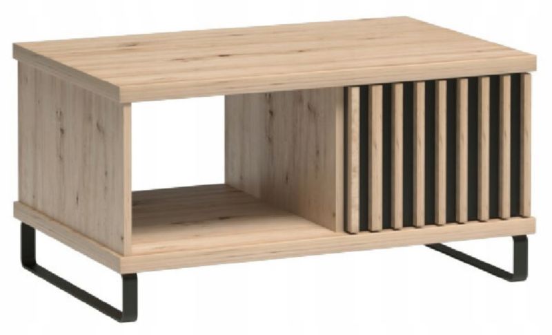 Ława stolik kawowy Furnidea 90 cm dąb artisan czarny lamelowy nóżki metalowe CALI 1 szt.