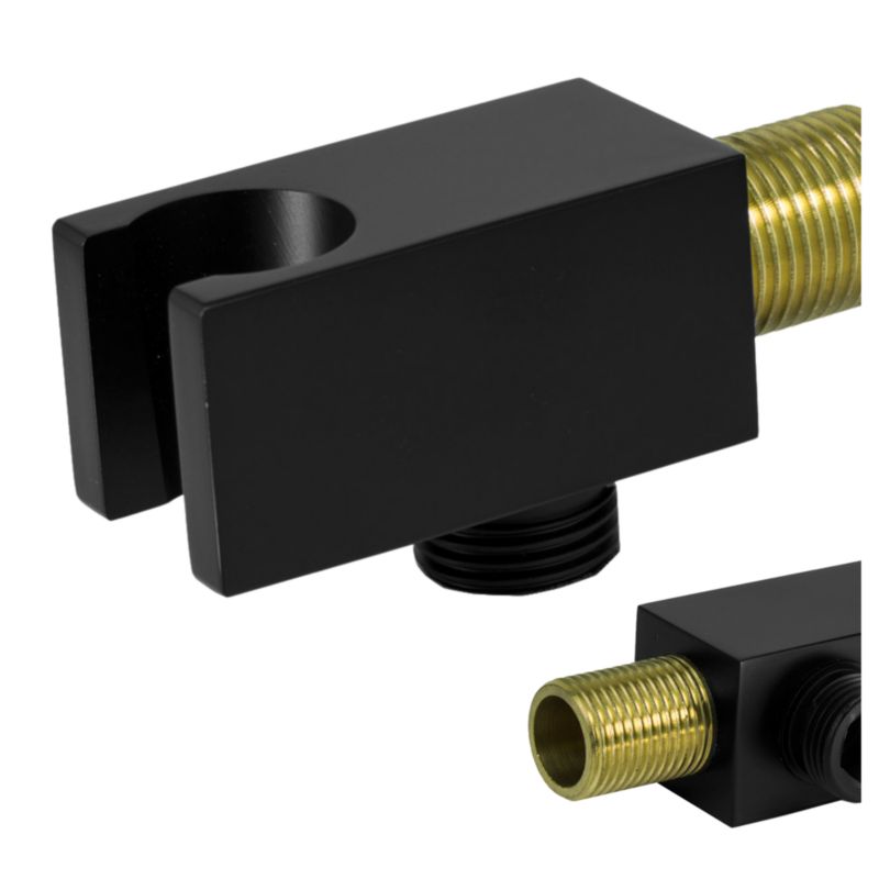 Przyłącze Kątowe Mosiądz Uchwyt Na Słuchawkę Prysznicową Granitan Kwadratowa Czarna 1 szt.