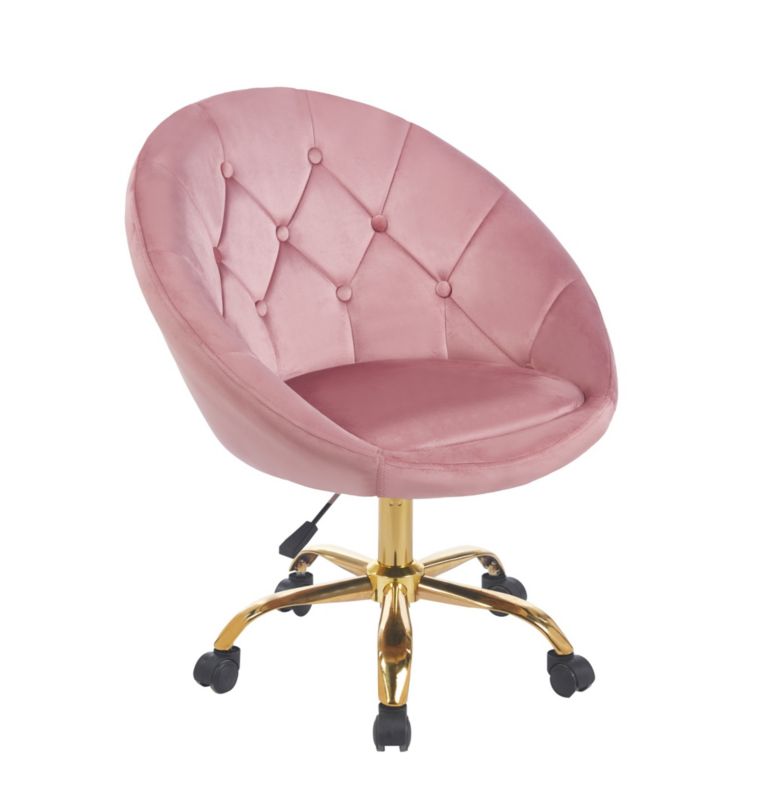 Fotel podnoszony JUMI elegancki obrotowy welur na kółkach RUNDO różowy 1 szt.