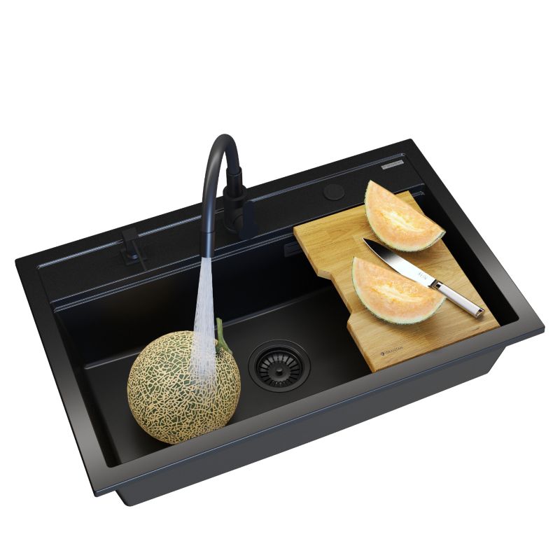 Zlewozmywak granitowy czarny jednokomorowy Granitan asti ZESTAW zlewozmywak bateria dozownik syfon deska 1 kpl.