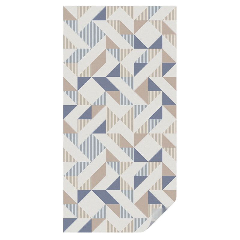 Folia Dekoracyjna na Szybę Tulup 50x100 cm Witraż Samoprzylepny Geometryczne trójkąty w beżach i granatach 1 rol.