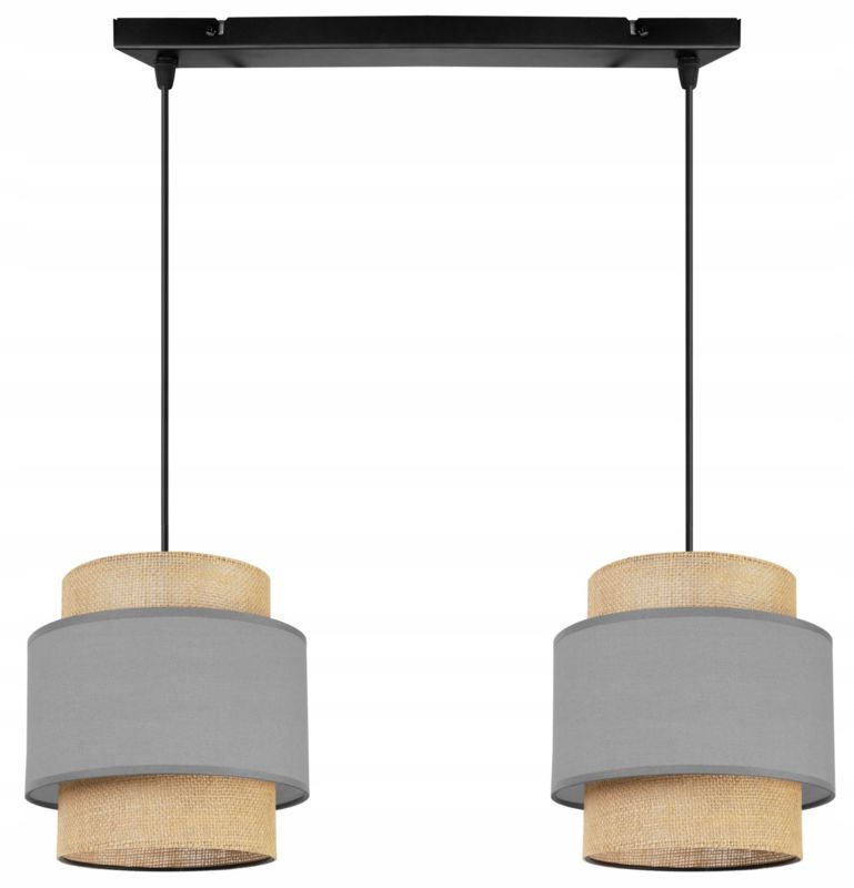 Lampa sufitowa wisząca Light Home LH Boho 2x E27 60W abażur juta czarny/szary 1szt.