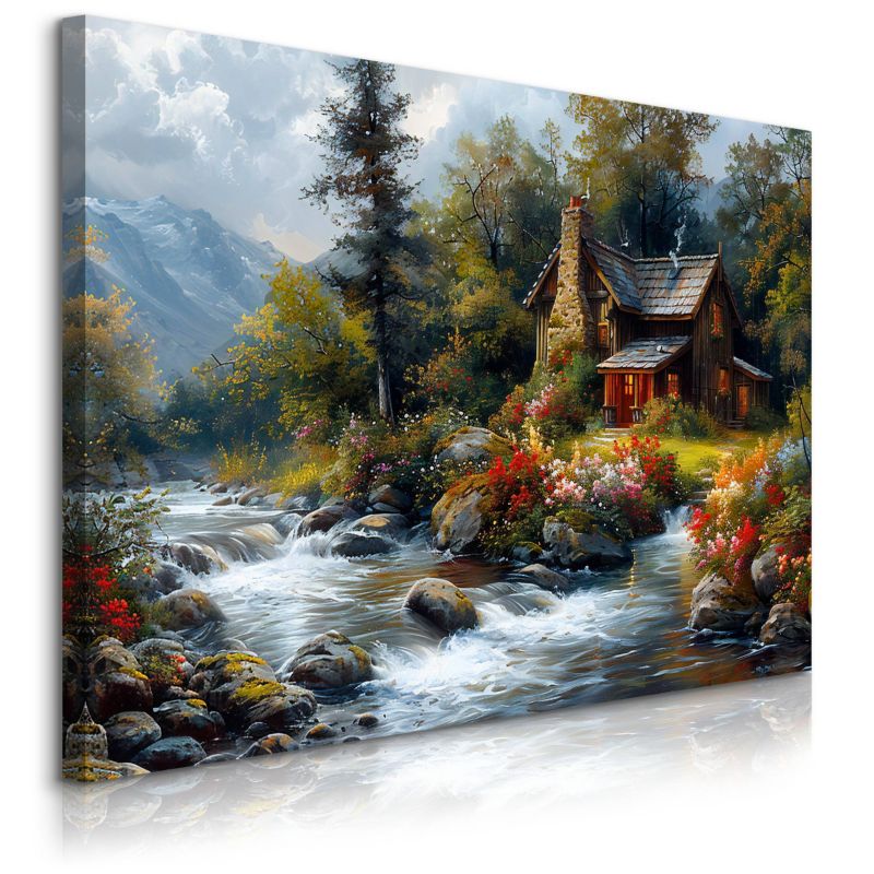 Obraz Muralo Górska Chata Góry Kwiaty Krajobraz Natura 70x50 cm 1szt.