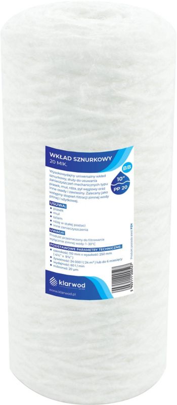 Wkład sznurkowy Klarwod do filtra BB10 PP 20 mikronów