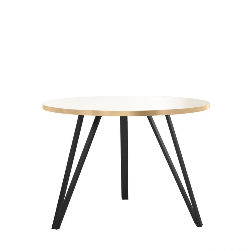 Stolik okrągły ze złotymi obrzeżami Bettso Linea Gold z eleganckimi czarnymi nóżkami biały 1szt.