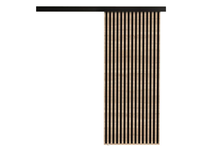 Drzwi przesuwne wewnętrzne MIRJAN 24 Belmo 80 + samodomykacz dąb sonoma / czarne lamele 1 kpl.