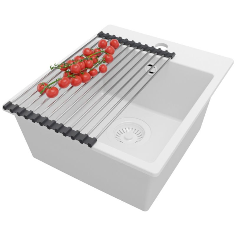 Zlewozmywak Ryga Easy PRIMAGRAN Nablatowy 38x44cm do szafki od 40cm z Syfonem i Dodatkiem Cały Biały 1 szt.