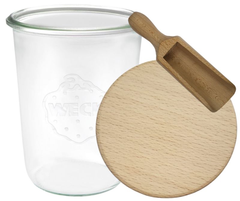 Słoik MODO24 Weck 850 ml fi 100 mold drewniane wieko miarka 1 kpl.