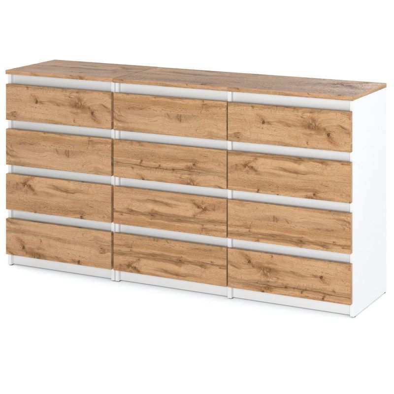 Duża Komoda Z 12 Szufladami Stiv-Meble Biały Mat Dąb Wotan Szafka Rtv 180X33.5X92,5 Cm 1 szt.