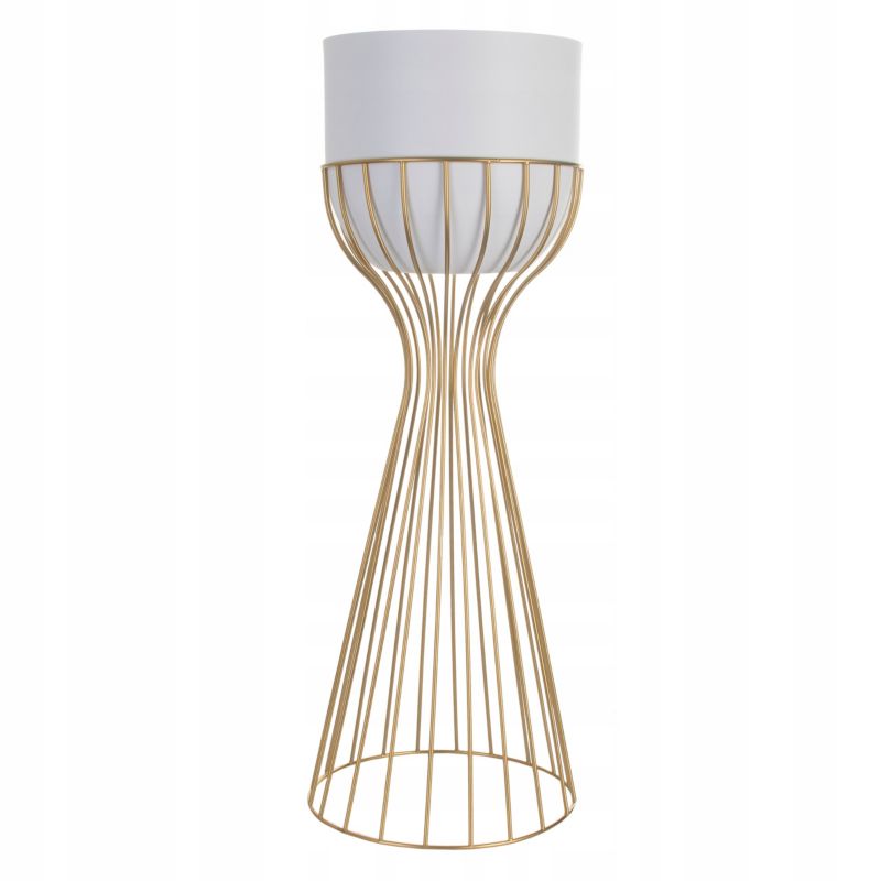 Urokliwe Wnętrza Kwietnik Stojący Metal Biało Złoty Stojak Loft Druciany 56Cm - 1 szt.