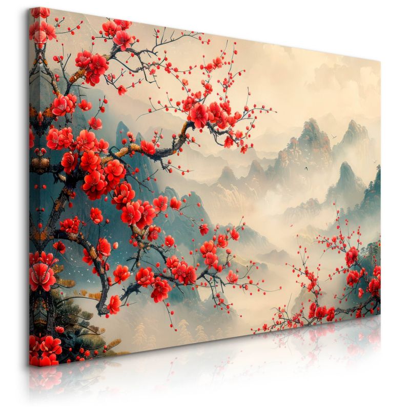 Obraz Muralo Czerwone Kwiaty Wzgórze Styl Japoński 30x20 cm 1 szt.