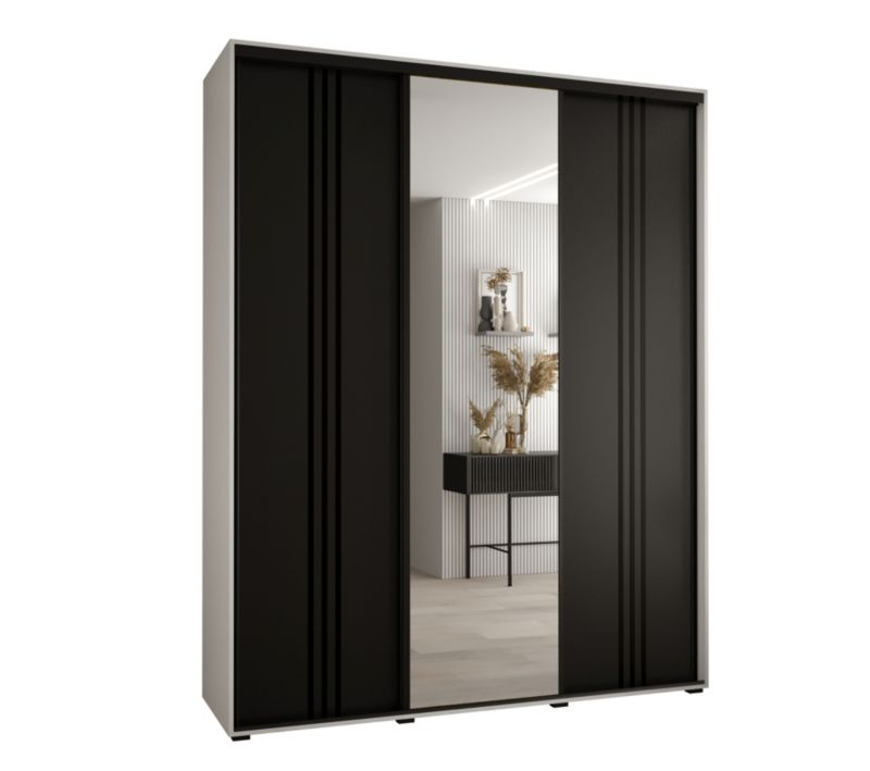 Szafa przesuwna Abiks DAVOS 7 wysoka szer.200cm gł.45cm biały/czarny/czarny 1szt.