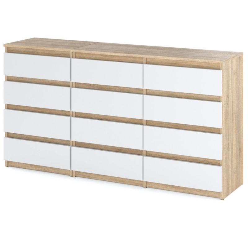 Komoda Hurtownia-Mebli Szuflady 12 Zestaw komód Hugo 84 180cm Dąb Sonoma Biały Mat 180x33.5x92.5 cm 1szt.