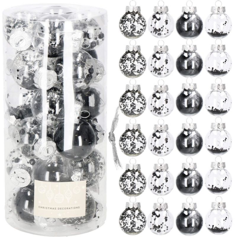 Bombki choinkowe Springos przeźroczyste czarne 5 cm zestaw choinkowy 24 szt.