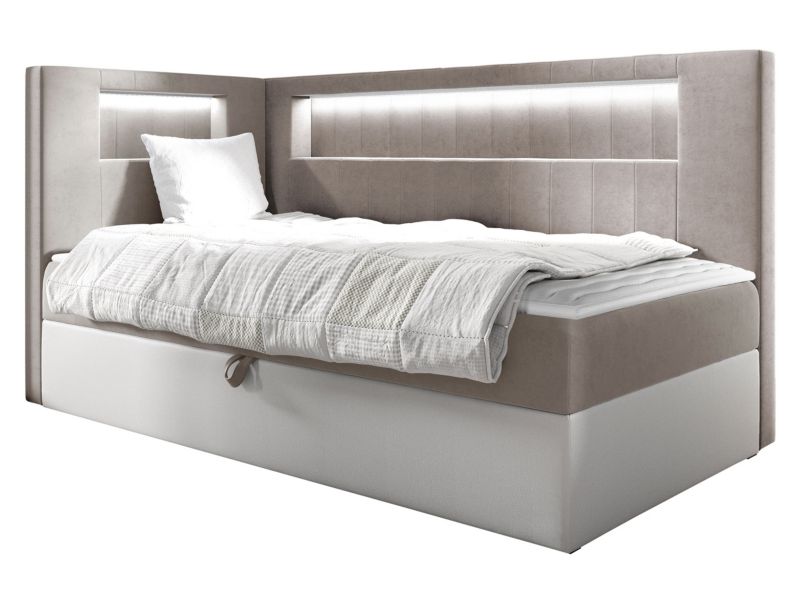 Łóżko kontynentalne MIRJAN 24 Gold Junior 3 100x200, Strona: Lewa biała ekoskóra/beżowy 1 szt.