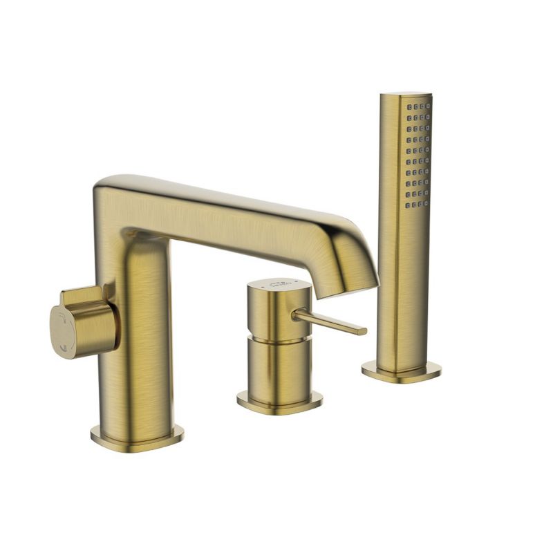 Bateria Wannowa Laveo Stojąca Pola Trzy Otworowa Złota Mosiądz 1 szt.