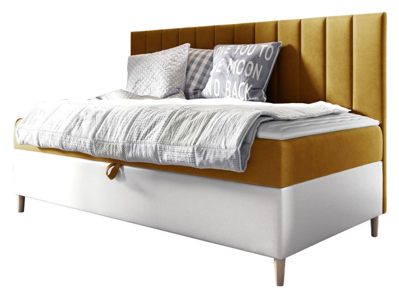 Łóżko kontynentalne MIRJAN 24 Maja Junior 2 80x200 biała ekoskóra/musztardowy 1 szt.