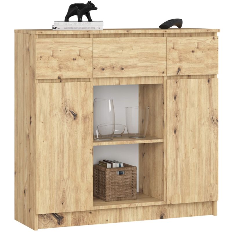 Komoda AKORD K100 kolor Dąb Artisan mat 101 cm 2 drzwi 3 szuflady 4 półki 101x35x98 cm 1 szt.