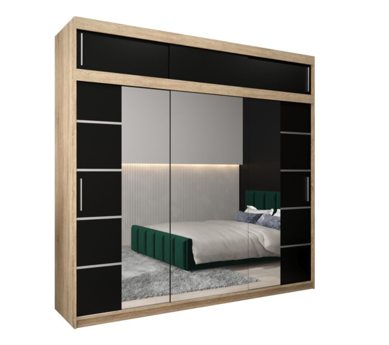 Szafa przesuwna Abiks Verona 4 250 sonoma + czarny z nadstawką 1 szt.