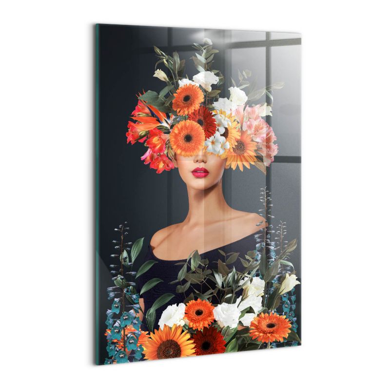 Foto Obraz Ścienny Szklany Wallfluent 40x60 cm Głowa kobiety w kwiatach 1 szt.