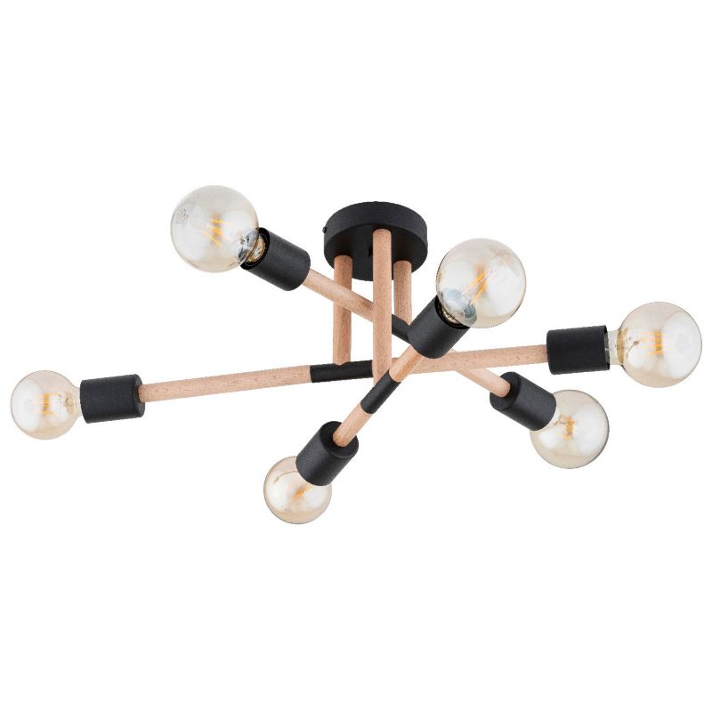Lampa sufitowa wisząca Alfa Otello 2752 jasne drewno-czarna minimalistyczna 6xE27 x 15W 1 szt.