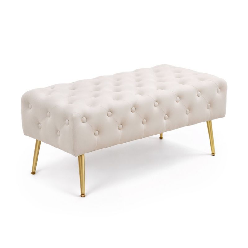 Ławka tapicerowana pufa welurowa pikowana AKORD 100 cm MONACO Beżowa 1 szt.