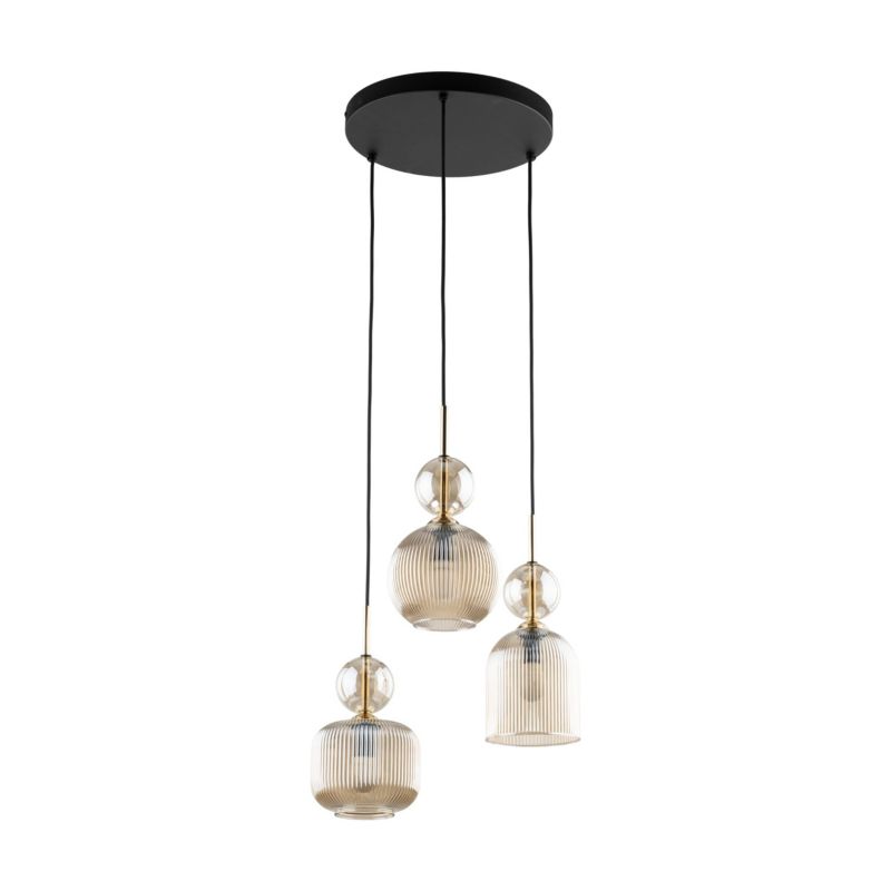 Lampa Wisząca Tk-Lighting Sophia Cognac 3Xe14 na kole ryflowany klosz - 1szt.