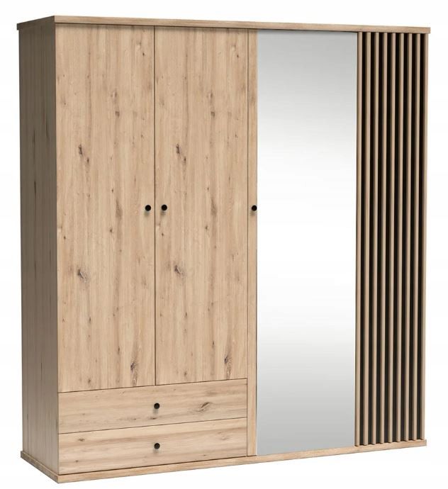 Szafa Furnidea 200 cm z lustrem dąb artisan czarny lamele CALI 1 szt.