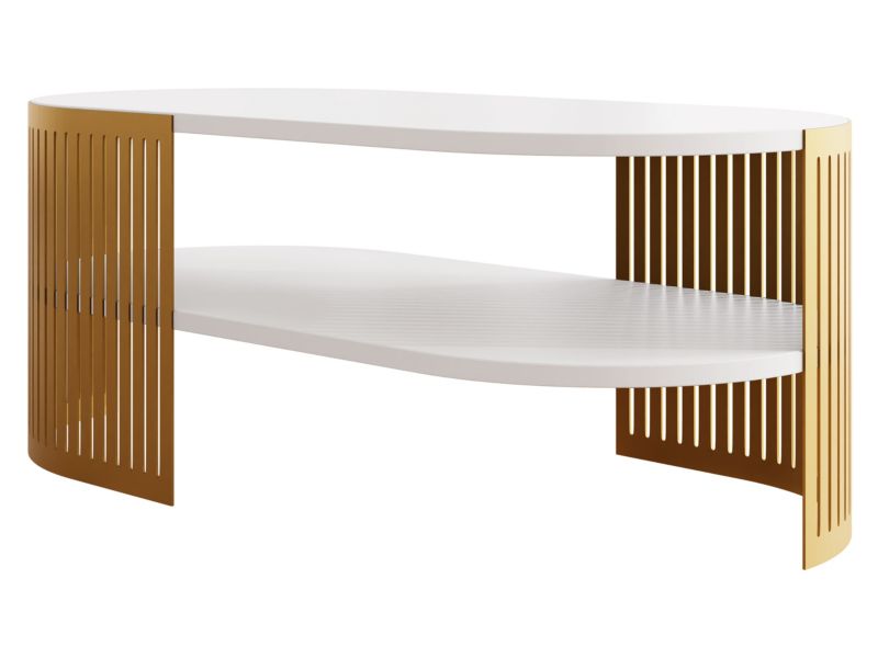 Stolik kawowy owalny MIRJAN 24 Fikoli II złoty/biel arktyczna 1 szt.