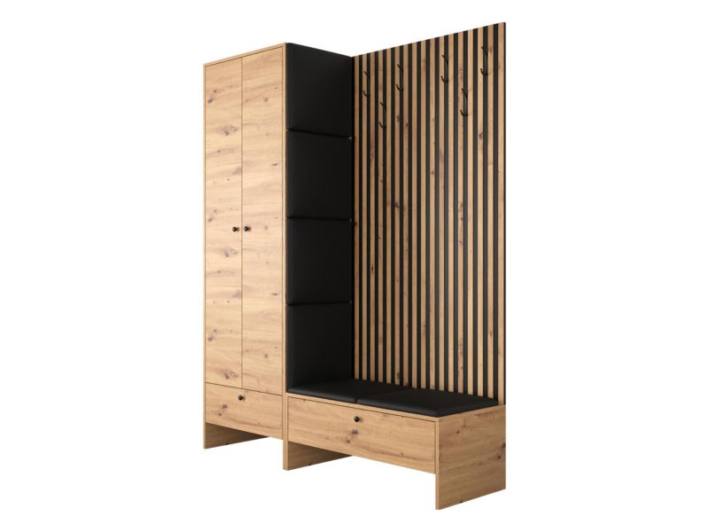 Garderoba MIRJAN 24 Balma III dąb artisan + czarna ekoskóra 1 kpl.