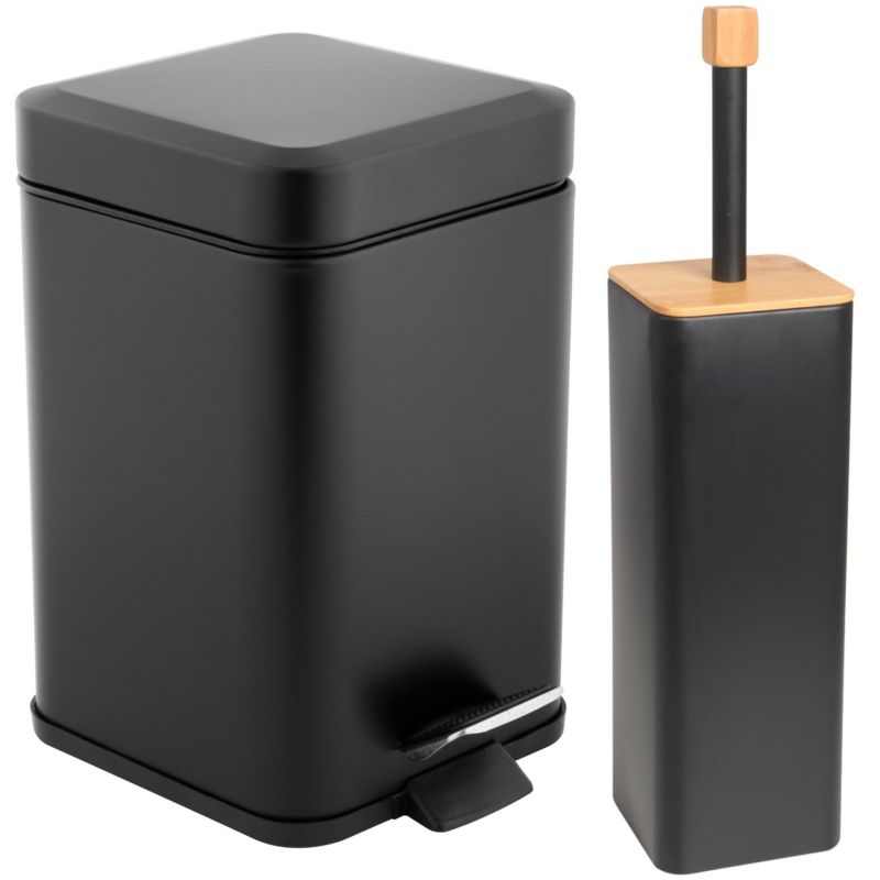 Zestaw łazienkowy MUTI AMBA - YOKA HOME kosz na śmieci z cichym opadem i Szczotka do WC czarny mat bambus - 1 szt.