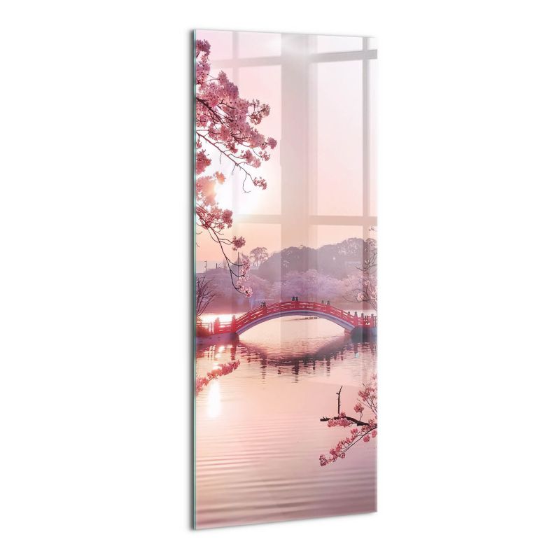 Szklany Obraz Ścienny Wallfluent 50x125 cm Kwiaty wiśni i most - styl japoński 1 szt.