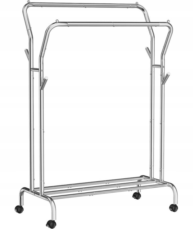 Wieszak na ubrania Songmics na kółkach srebrny chrom podwójny 1szt