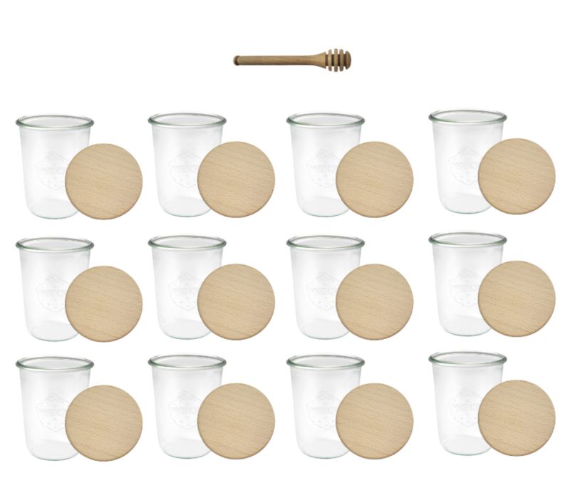 Słoiki MODO24 Weck 850 ml fi 100 mold drewniane wieka nabierak 12 kpl.