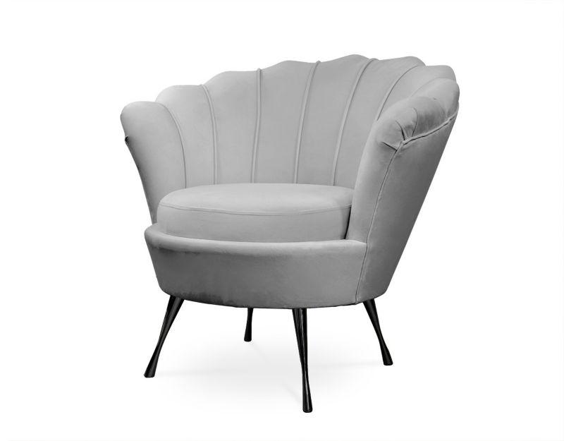 Fotel tapicerowany Bettso Muszelka na czarnej nodze do salonu szary 1szt.