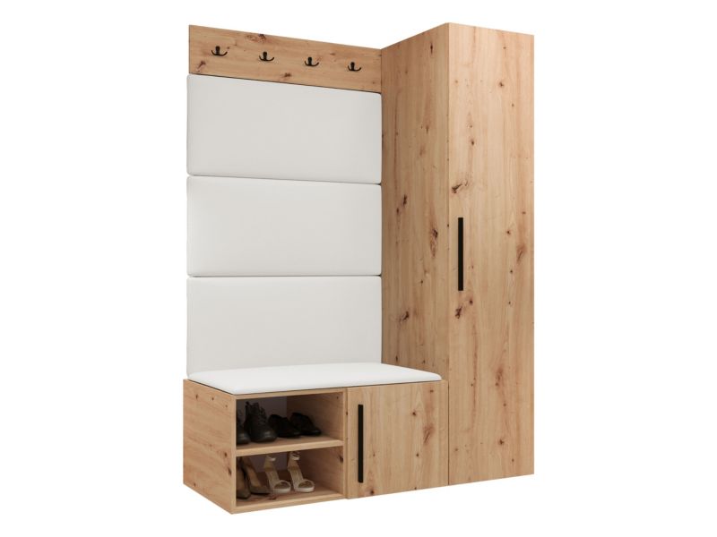 Garderoba MIRJAN 24 Medi II dąb artisan + biała ekoskóra 1 kpl.