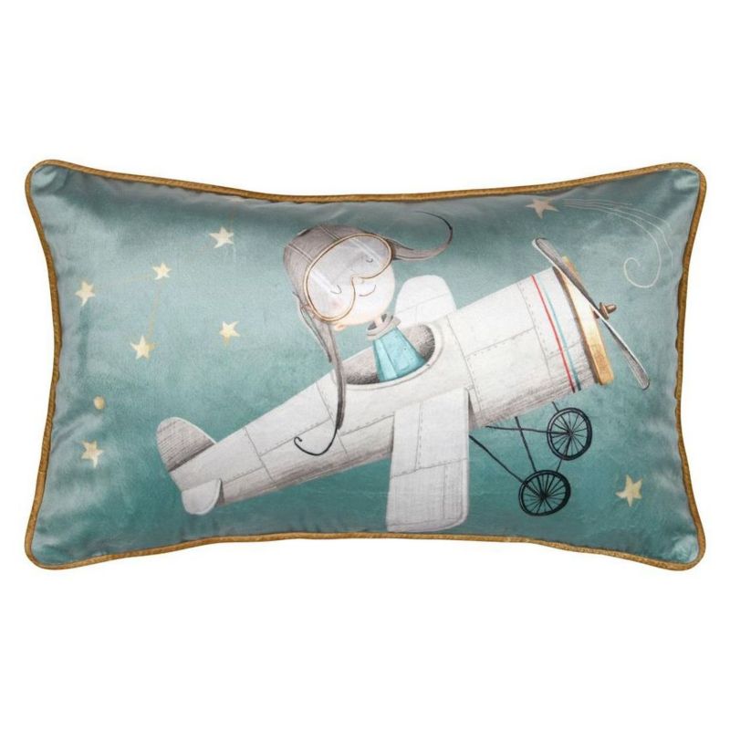 Poduszka Ferdinand STOF dekoracyjna 30x50 cm Zielona Samolot 1 szt.