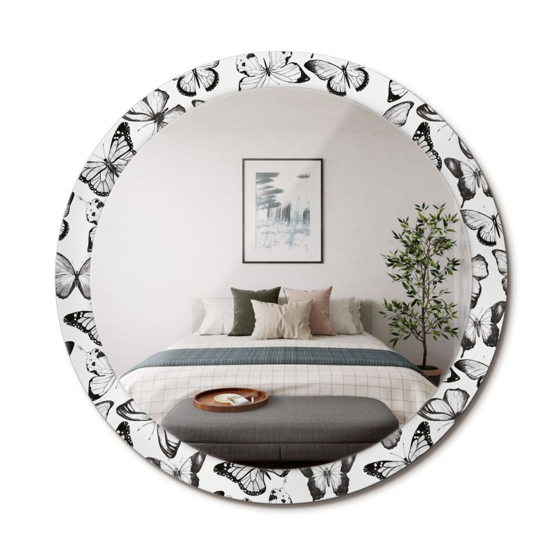 Lustro z Nadrukiem Okrągłe ArtPrintCave 90 cm Motyle z Drukowaną Ramką do Przedpokoju 1 szt.