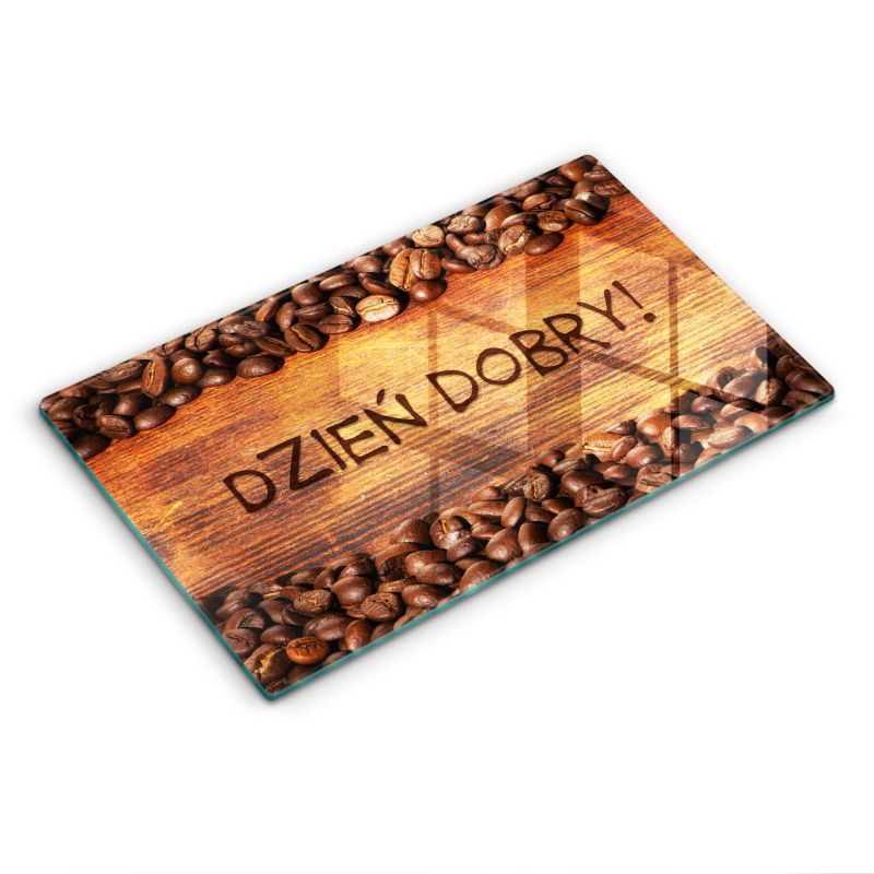 Szklana deska do krojenia Wallfluent 30x52 cm Ziarna Kawy, Napis: Dzień dobry 1 szt.