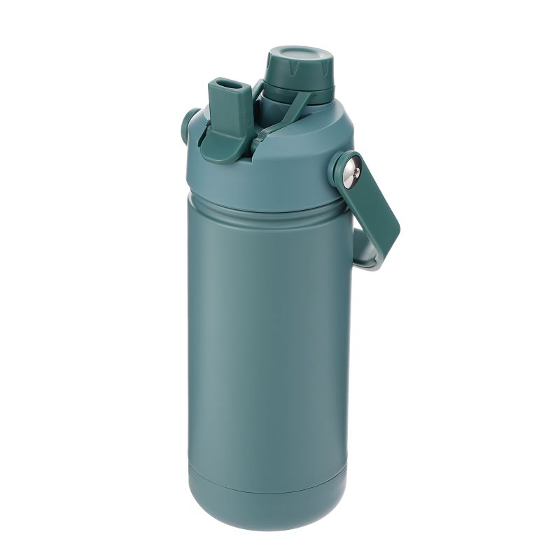 Butelka termiczna, AquaFloow, termos na kawę herbatę, stal nierdzewna, z 2 ustnikami, słomką, 500ml, BPA Free, ciemnozielona, 1szt