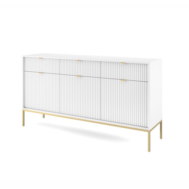 Komoda trzydrzwiowa z szufladami Bettso Nova 154 cm na złotych nogach biały 1szt.